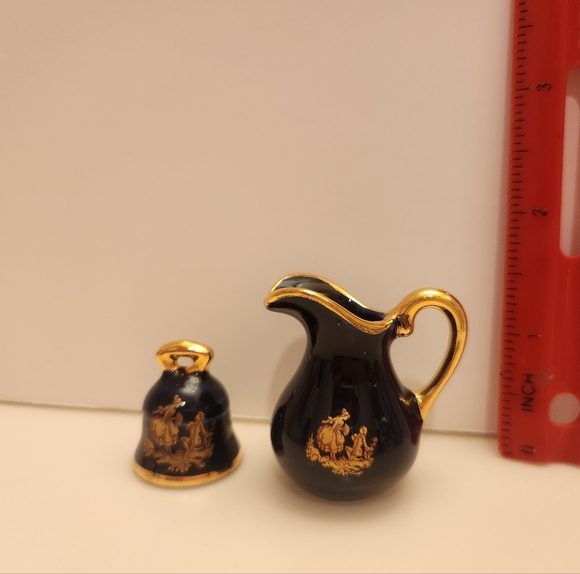 Limoges Cobalt Elegant and 14K Gold Floral Porcelain Pitcher & Bell - Picture 5 of 7